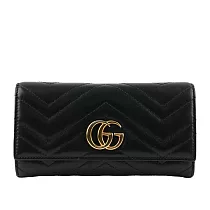 GUCCI GG Marmont 牛皮金屬雙G LOGO翻蓋長夾_展示品 (黑色)