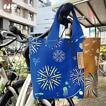 【rue de mode】【客製化】限量款─日本限定 花火真皮撞色皮革手提包 藍/棕配