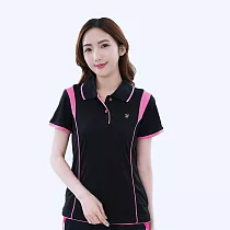 【遊遍天下】MIT女款顯瘦抗UV吸濕排汗短袖POLO衫(GS1010) 5XL 黑粉