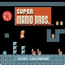 Super Mario Bros. 8-Bit Retro 2026 Wall Calendar with Bonus Die-Cut Notecards