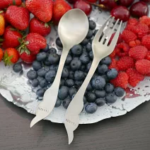 【鈦安TiANN】夢想羽翼_純鈦湯匙+叉子組 (贈防水收納袋) /環保餐具/露營餐具