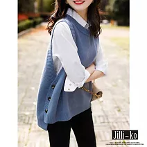 【Jilli~ko】韓版時尚側鈕扣針織馬甲 J8625　 FREE 藍色