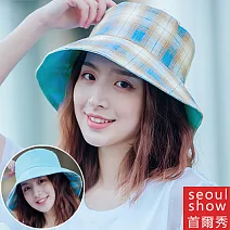 seoul show首爾秀 雙面戴格子漁夫帽四季防曬遮陽帽  天藍格子