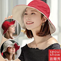 seoul show首爾秀 雙面戴素面大帽簷漁夫帽四季防曬遮陽帽  紅/米