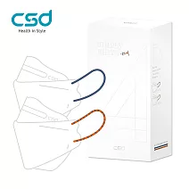 【CSD】中衛醫療口罩-成人立體-4D Simply White 彩色耳帶-輕奢藍+熔岩橘(20片/盒)