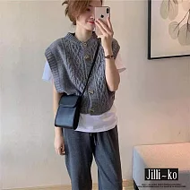 【Jilli~ko】韓系短款復古針織麻花馬甲 J10992  FREE 灰色