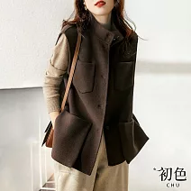 【初色】寬鬆純色立領無袖單排釦大口袋馬甲背心外套-共2色-30946(M-2XL可選) L 咖色