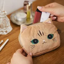 【日本Mark’s】PAUL & JOE 貓咪大頭造型收納包M ‧ 棕色
