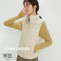 【初色】日系純色馬甲輕科技羽絨棉服背心外套-共11色-65411(M-2XL可選) M 白色
