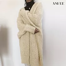 【AMIEE】溫柔粗鉤針麻花毛衣外套(2色/FREE/KDTQ-6943) F 杏色