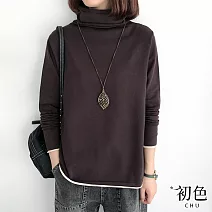 【初色】秋冬高領加厚純色保暖寬鬆長袖上衣-共5色-31673(M-2XL可選) L 咖啡色