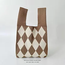 【JP生活館】韓國小眾設計針織編織個性百搭手提包＊ 菱形格棕