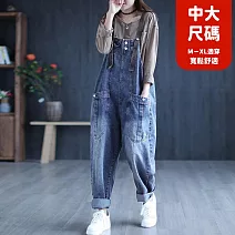 【慢。生活】牛仔大口袋寬鬆百搭哈倫闊腿吊帶褲 J11660  FREE 藍色