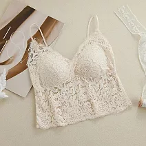 【AnZa】帶胸墊法式彈力蕾絲背心上衣(4色) M 牛奶白