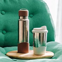 【鈦工坊TiKOBO】純鈦雙層真空 蛋形杯_480ml/馬克杯/水杯 _山岩灰