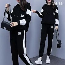 【AMIEE】顯瘦休閒運動兩件套(KDAQ-153) XL 黑色