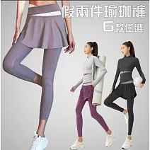 【初色】高腰提臀彈力假兩件瑜珈褲裙運動褲長褲-6款任選-37484(M-3XL可選) M A.卡其色
