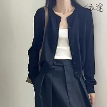 【衣途】簡約圓領純色針織開襟外套(KDCQ-B208) F 黑色