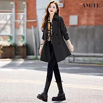 【AMIEE】韓版修身顯瘦中長版風衣外套(KDCQ-7633) 3XL 黑色