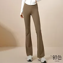 【初色】彈力提臀無痕高腰顯瘦修身瑜珈運動喇叭長褲-共7色-37486(M-3XL可選) M 棕色