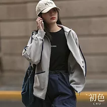 【初色】立領撞色拼接寬鬆遮肉顯瘦長袖休閒外套-灰色-38225(M-2XL可選) M 灰色