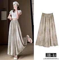 【Jilli~ko】薄款冰絲高級垂墜感半身裙紮染山本褲裙 J11897  FREE 卡其色