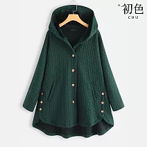 【初色】純色麻花辮寬鬆休閒保暖棉襖連帽長袖外套女外套-共5色-38639(M-4XL可選) M 墨綠色