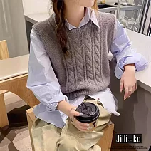 【Jilli~ko】學院風復古麻花針織圓領馬甲背心百搭款 J12013  FREE 灰色