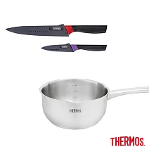 【THERMOS膳魔師】牛奶鍋+二入刀具 獨家組