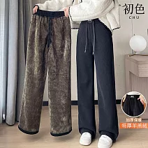 【初色】抽繩燈心絨純色內裏加絨加厚直筒休閒褲寬褲長褲-共3色-39454(M-3XL可選) 2XL 深灰色
