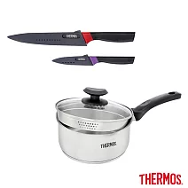 【THERMOS膳魔師】瀝水鍋+刀具組 獨家組