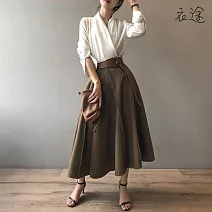 【衣途】赫本風高腰修身顯瘦長裙(KDSY-B592) L 卡其