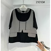 O-ni O-ni進口舒適超透氣羅馬棉帽假2件寬鬆日韓潮款升級版短袖上衣(品質保證)_21010 F 灰色