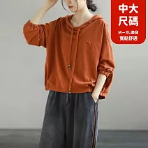 【慢。生活】文藝休閒大碼短款連帽衛衣 J12009  FREE 橘色
