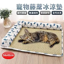 【EZlife】L型寵物藤席冰涼墊(54x45cm) 藍色鯨魚