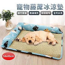 【EZlife】L型寵物藤席冰涼墊(54x45cm) 藍底貓咪