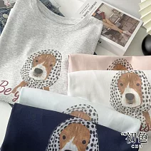 【初色】純色俏皮感寬鬆動物字母印花圓領短袖T恤上衣女上衣-共5色-10811(F可選) F 米灰色