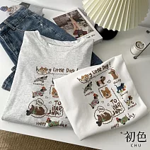 【初色】美式復古寬鬆顯瘦動物印花圓領寬鬆短袖T恤上衣女上衣-共4色-10812(F可選) F 白色