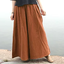 【AnZa】大寬擺棉麻鬆緊腰闊腿褲長褲褲裙(4色)    FREE 橙色