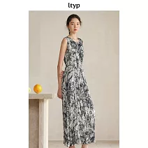 ltyp旅途原品繁影手工捏褶背心裙文藝鬆弛原創印花連衣裙女 M L  M 黑杏色