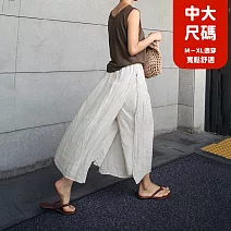 【慢。生活】假兩件棉麻寬鬆休閒闊腿褲裙 2328  FREE 白色