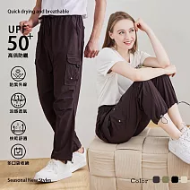 【KISSDIAMOND】輕薄兩穿防曬速乾工裝褲(女長褲/男長褲/KDFP-4333) L 灰紫