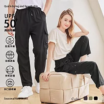 【KISSDIAMOND】輕薄兩穿防曬速乾工裝褲(女長褲/男長褲/KDFP-4333) L 黑