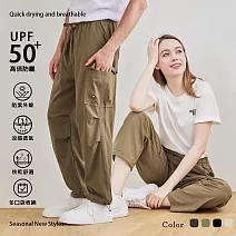 【KISSDIAMOND】輕薄兩穿防曬速乾工裝褲(女長褲/男長褲/KDFP-4333) L 軍綠