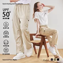 【KISSDIAMOND】輕薄兩穿防曬速乾工裝褲(女長褲/男長褲/KDFP-4333) L 卡其