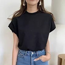 【MsMore】 圓領無袖T恤寬鬆顯瘦設計感背心短版上衣# 124662 FREE 黑色