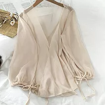 【AnZa】雪紡燈籠袖防短版曬罩衫上衣外套(4色)         FREE 杏色