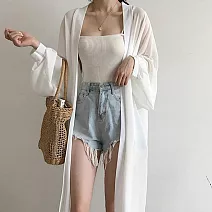 【AnZa】中長款純色雪紡防曬披肩外套(4色)   FREE 杏色