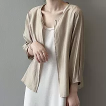 【AnZa】一粒扣防曬七分袖罩衫襯衫上衣外套(2色)       FREE 米色