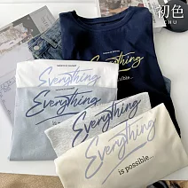 【初色】簡約風休閒字母印花寬鬆修身圓領短袖T恤上衣女上衣-共5色-11367(F可選) F 寶藍色